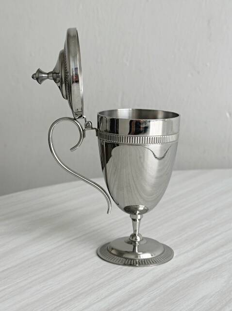 Small sugar bowl, metal stainless steel jam pot.