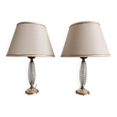 Pair of Art Deco table lamps in cut crystal and bronze
