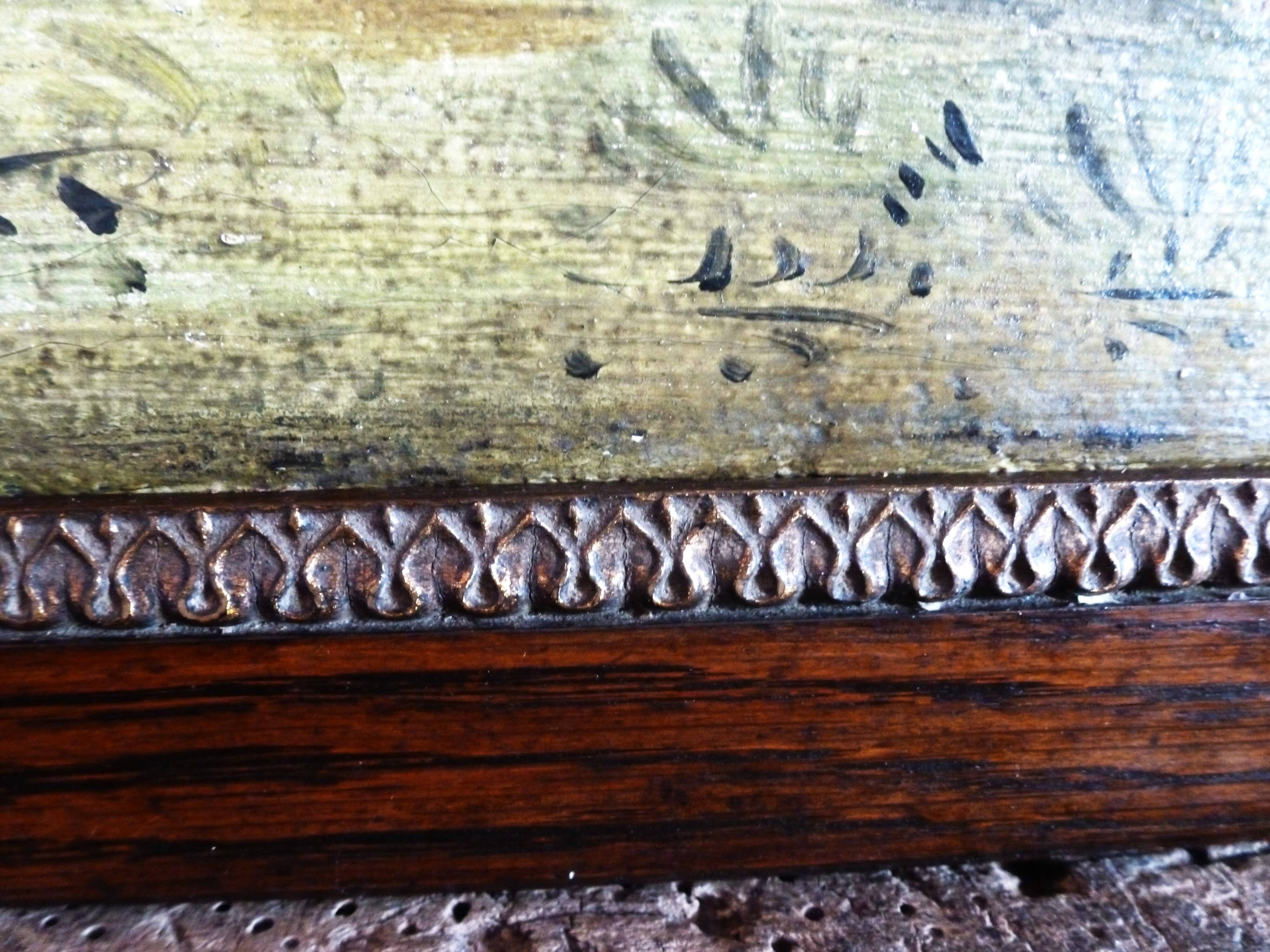 Antique oil painting, vintage bucolic countryside painting.