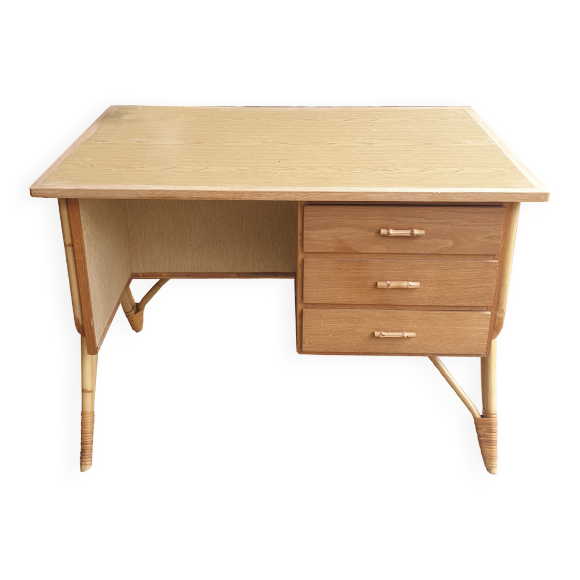 60's double-sided rattan desk