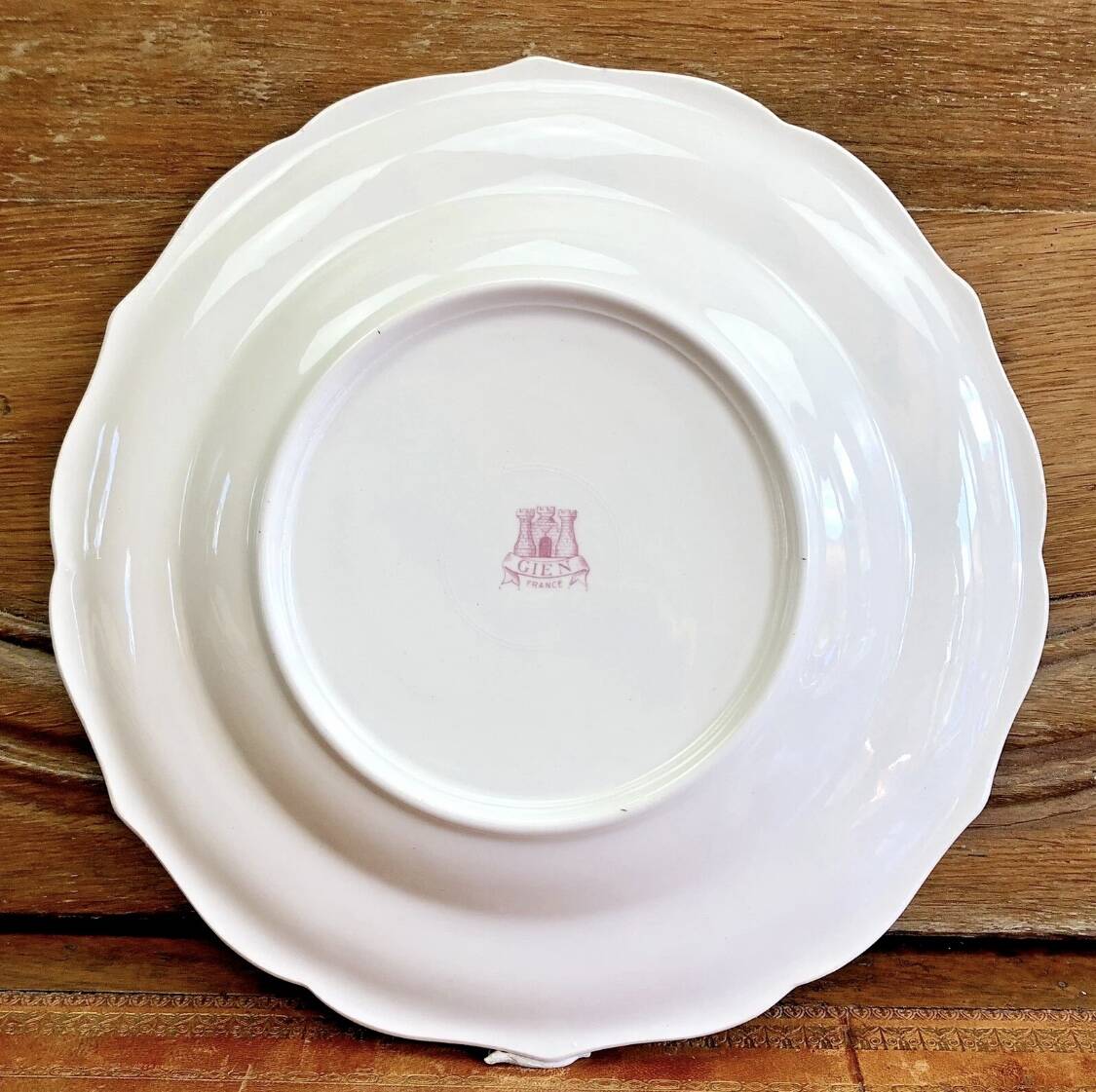 4 old Gien soup plates, pink landscape pattern, 1938/1960