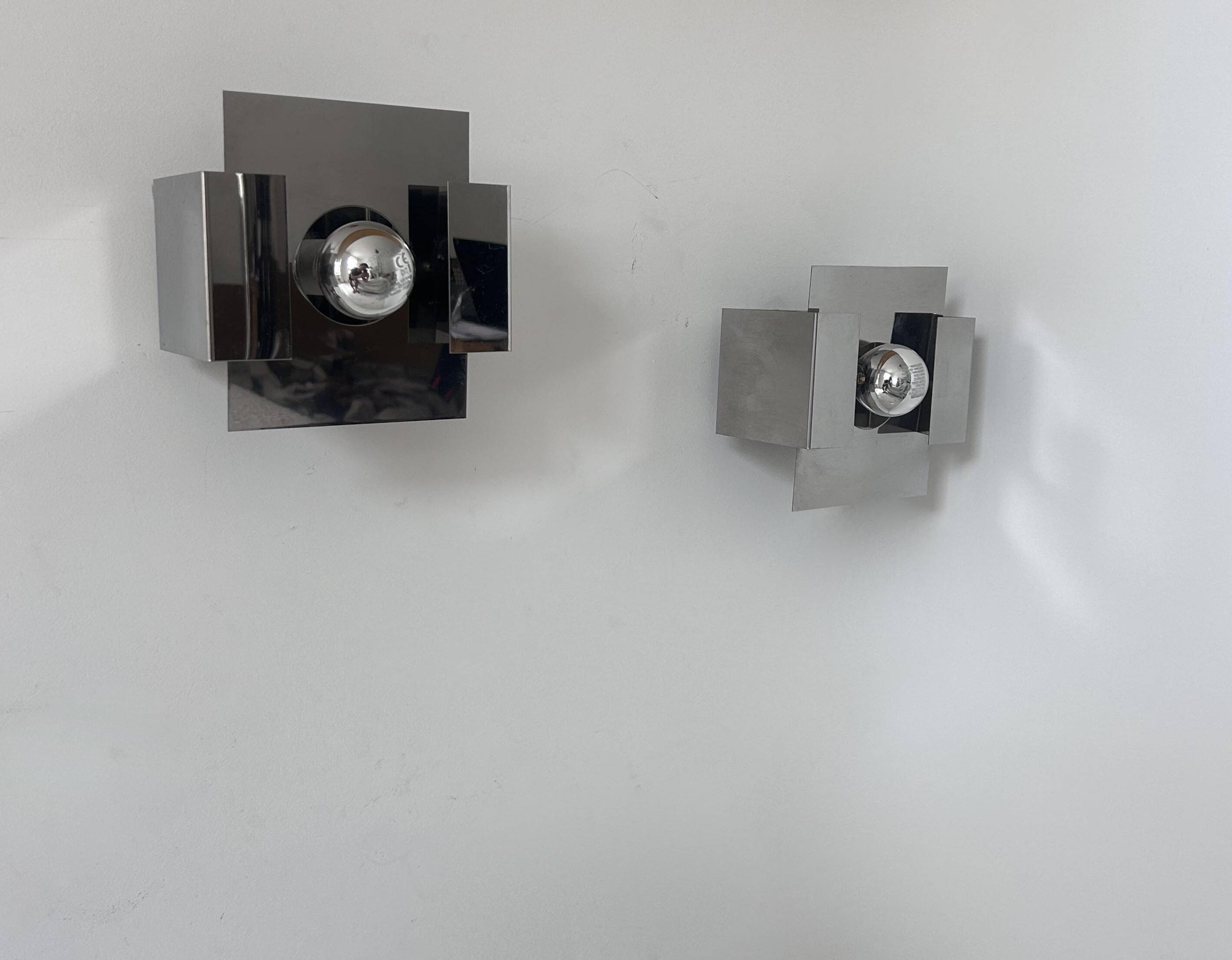 Pair of vintage wall lights, chrome metal, France 1970