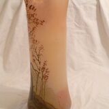 Blown glass vase with painted underbrush decoration marked "leg"