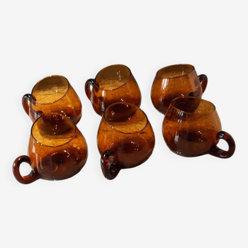 Vintage bubbled amber crystal glass cups