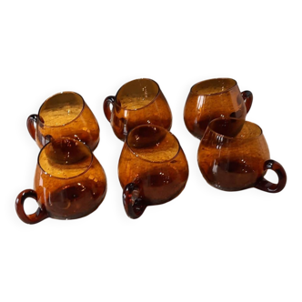 Vintage bubbled amber crystal glass cups