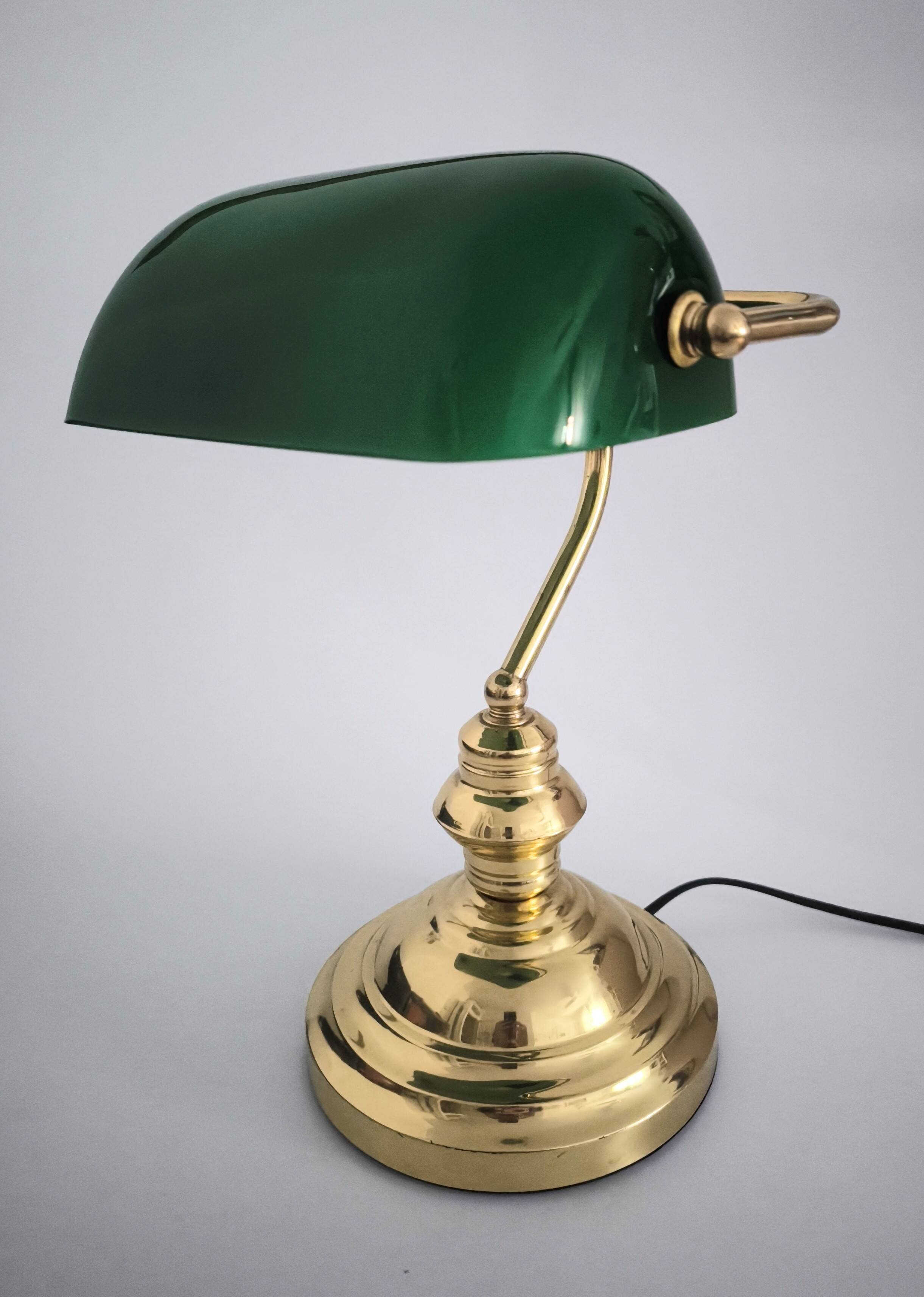 Lámpara vintage de banquero de cristal verde opalino