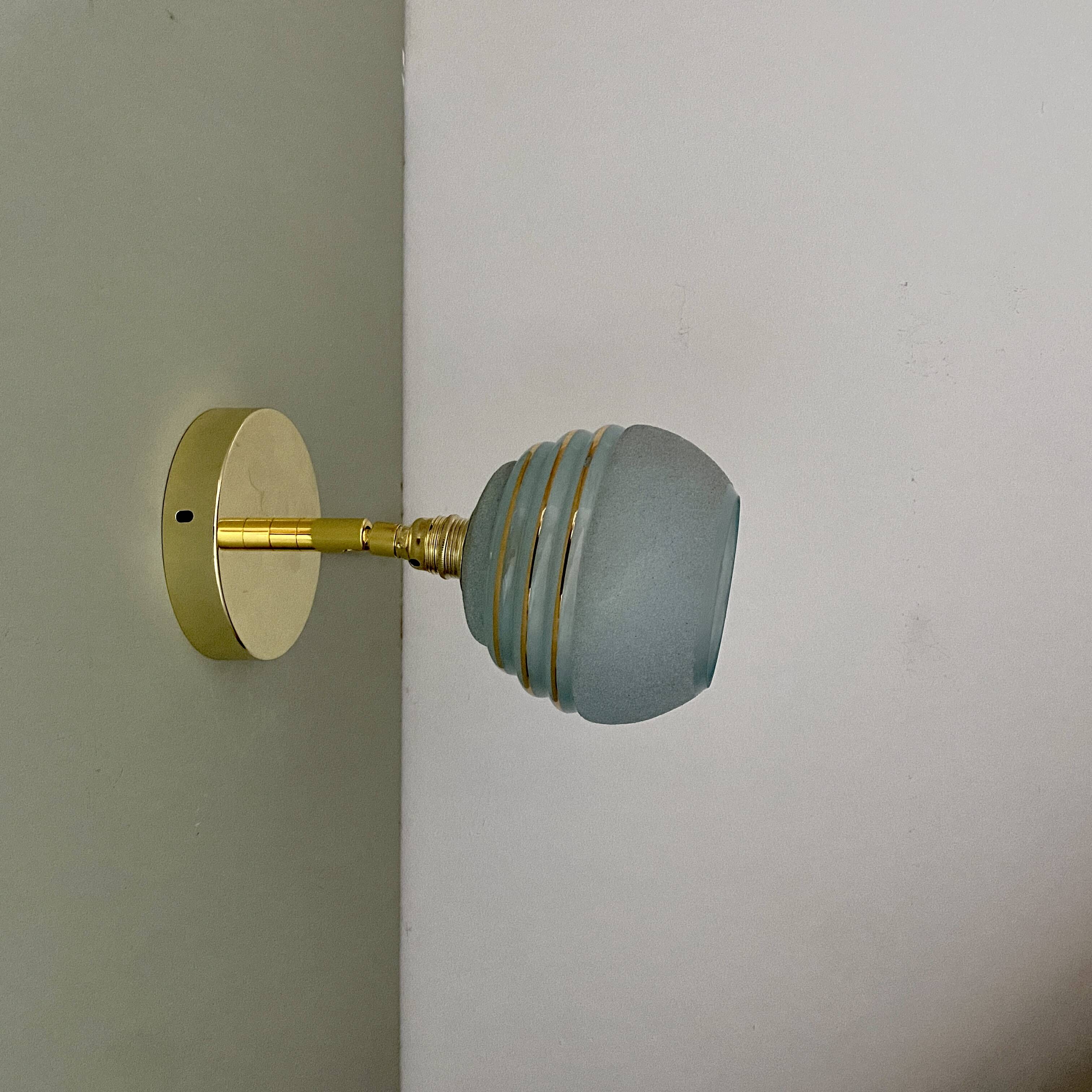 Vintage tuliepe wall light in blue and gold granite glass