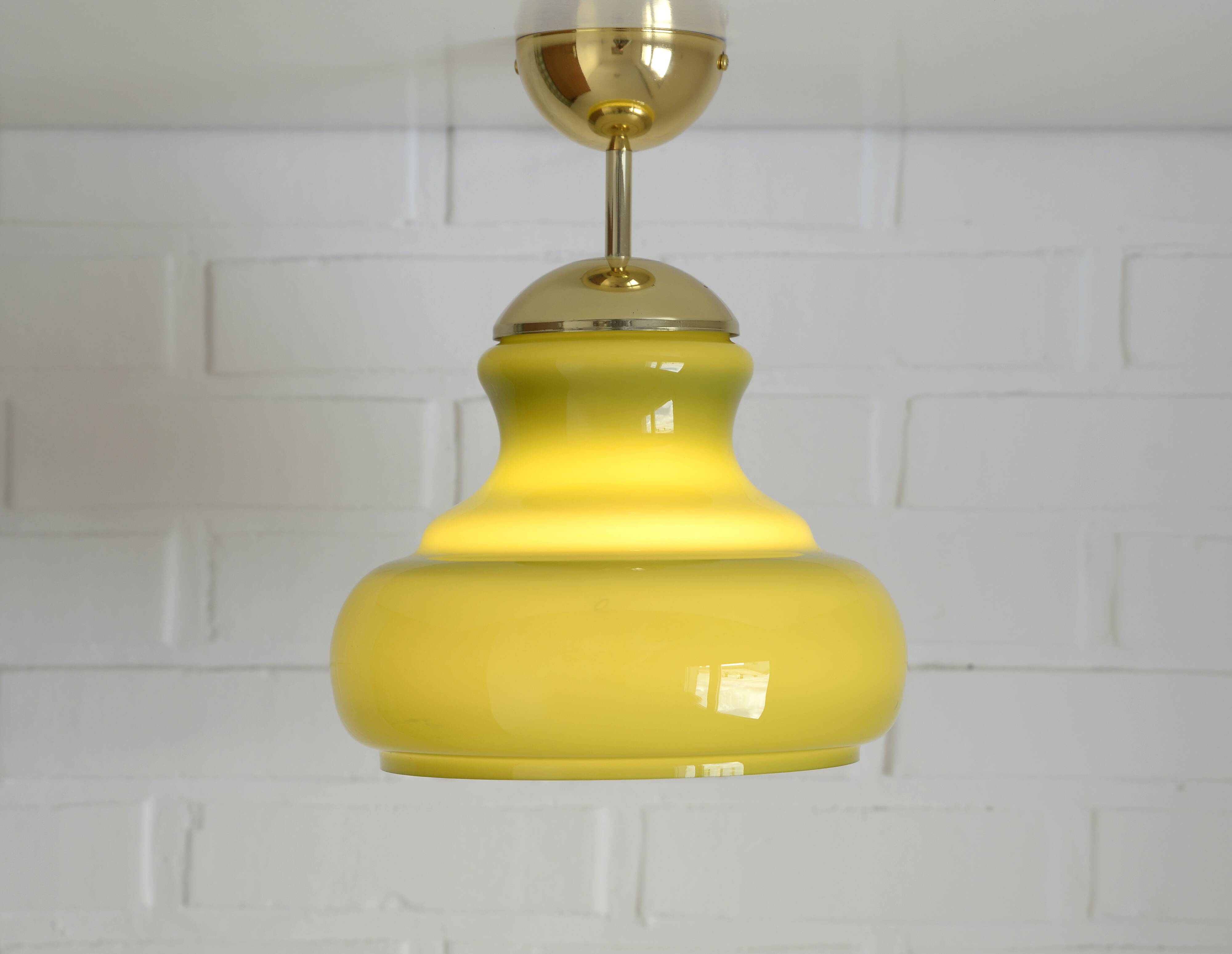 Vintage Avocado Green Glass Pendant Lamp / Yugoslavia 1970's