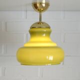 Vintage Avocado Green Glass Pendant Lamp / Yugoslavia 1970's