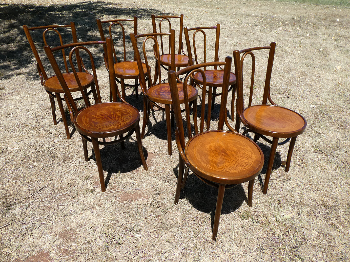 Lot of 8 Art Deco bistro chairs seated screen-printed