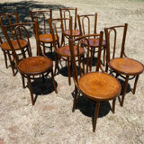 Lot of 8 Art Deco bistro chairs seated screen-printed