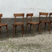 Series of 10 vintage bentwood curved wood bistro chairs