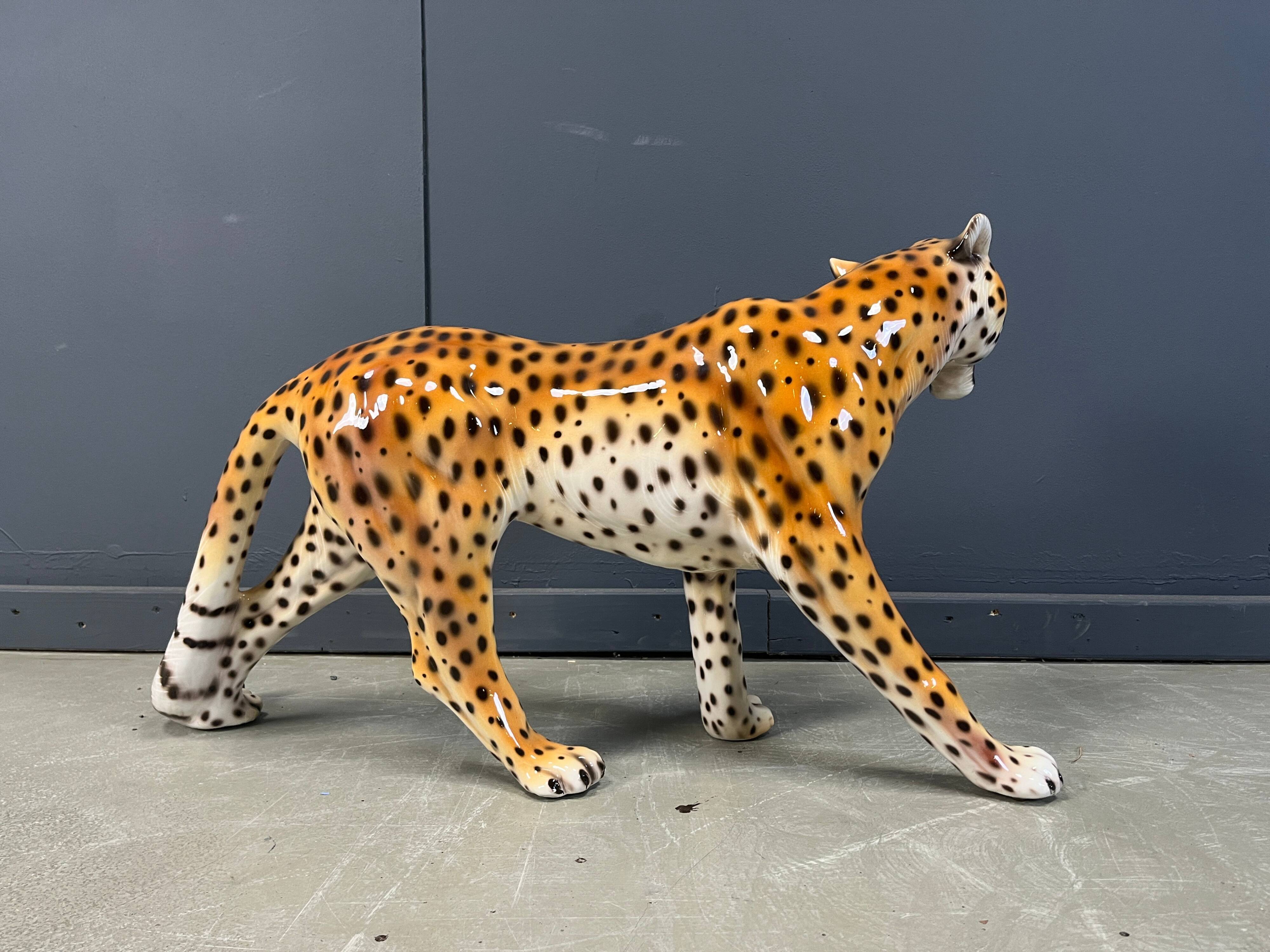 Large Italian ceramic leopard statue, 1960s