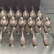 Suite of 12 large spoons silver metal decoration shell Louis XV Boulenger