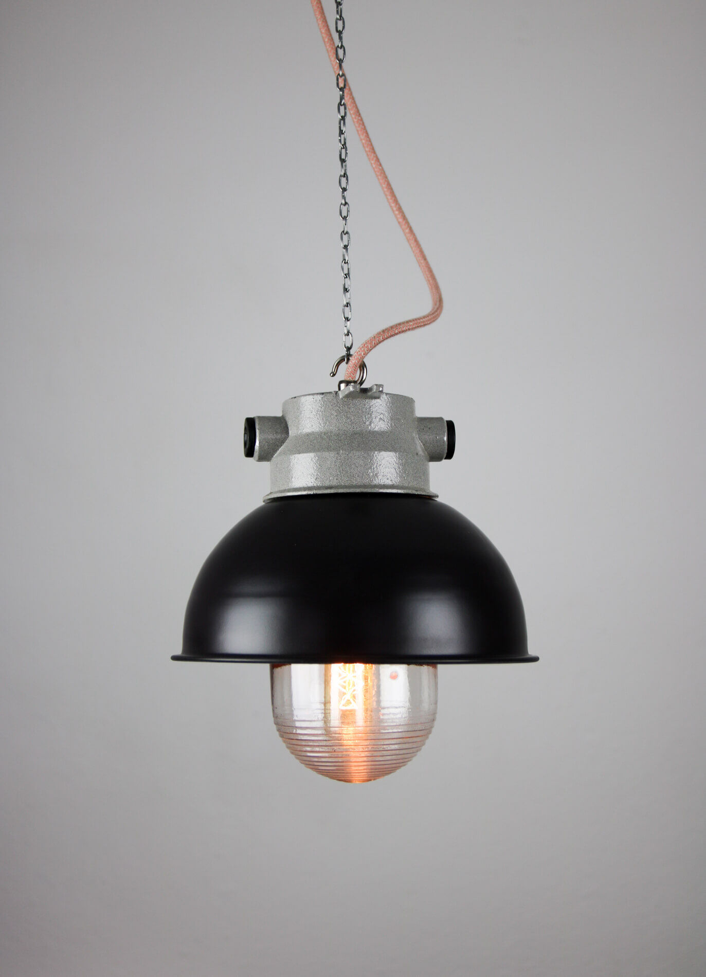 Vintage dark blueberry blue small industrial hanging light from TEP