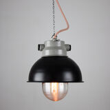 Vintage dark blueberry blue small industrial hanging light from TEP
