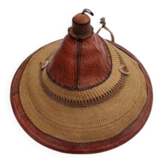 African hat from Nigeria, straw and leather