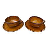 Pair of antique cups + saucers st clement ceramic brown vintage #b615
