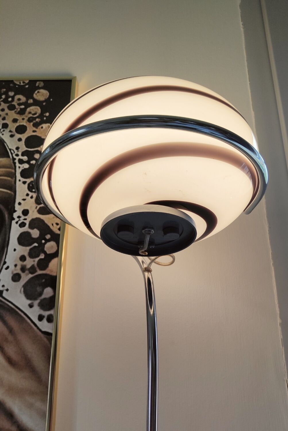 Floor lamp 1990 vintage Italy opaline zebra