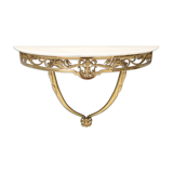 Wall-Mounted Brass Console Table with Demilune Portuguese Pink Marble Top, Italy