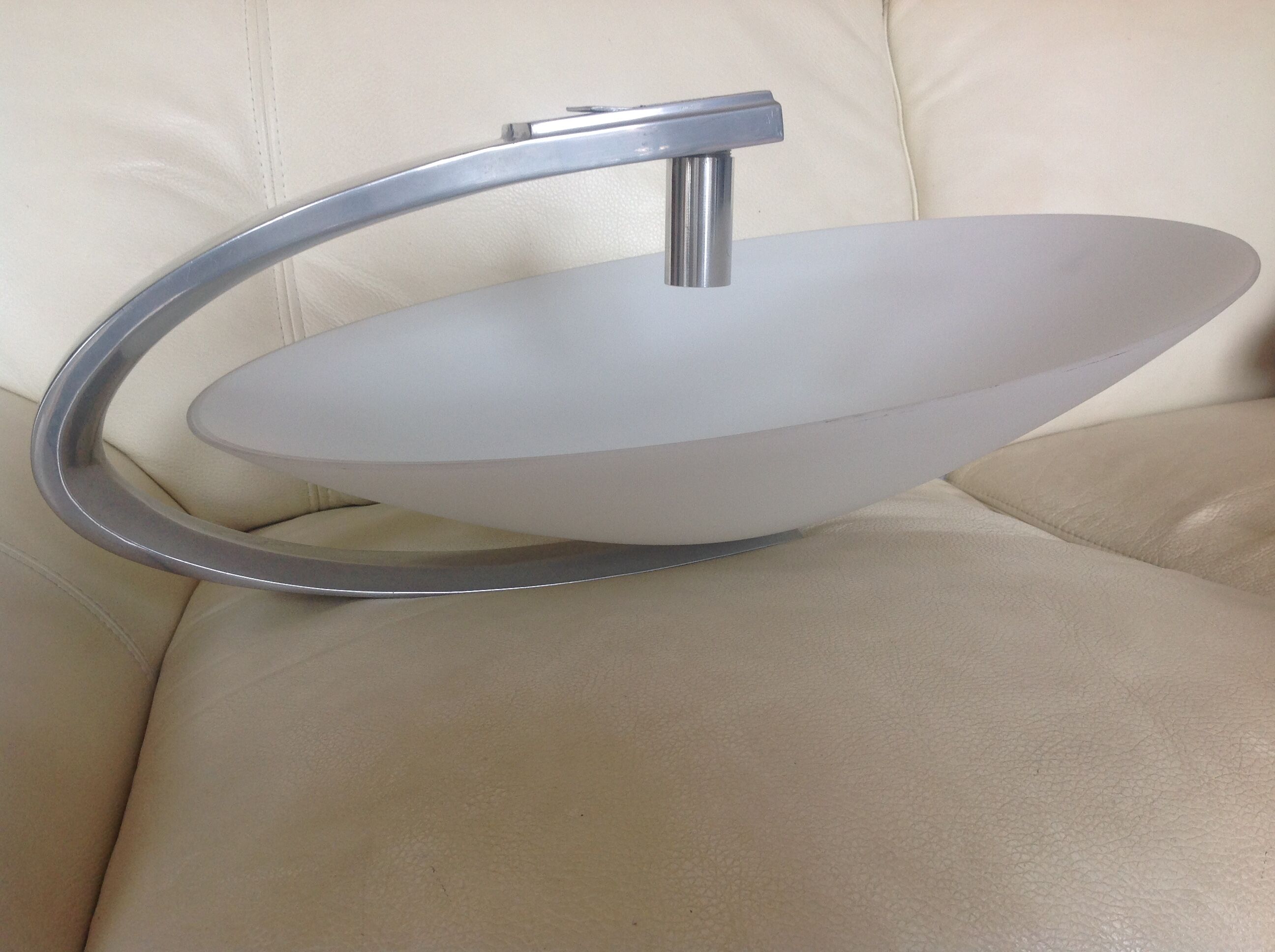 Circular frosted glass wall lamp and aluminum headband by Vetri Murano, vintage 70s-80s