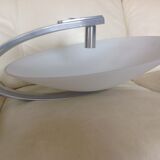 Circular frosted glass wall lamp and aluminum headband by Vetri Murano, vintage 70s-80s