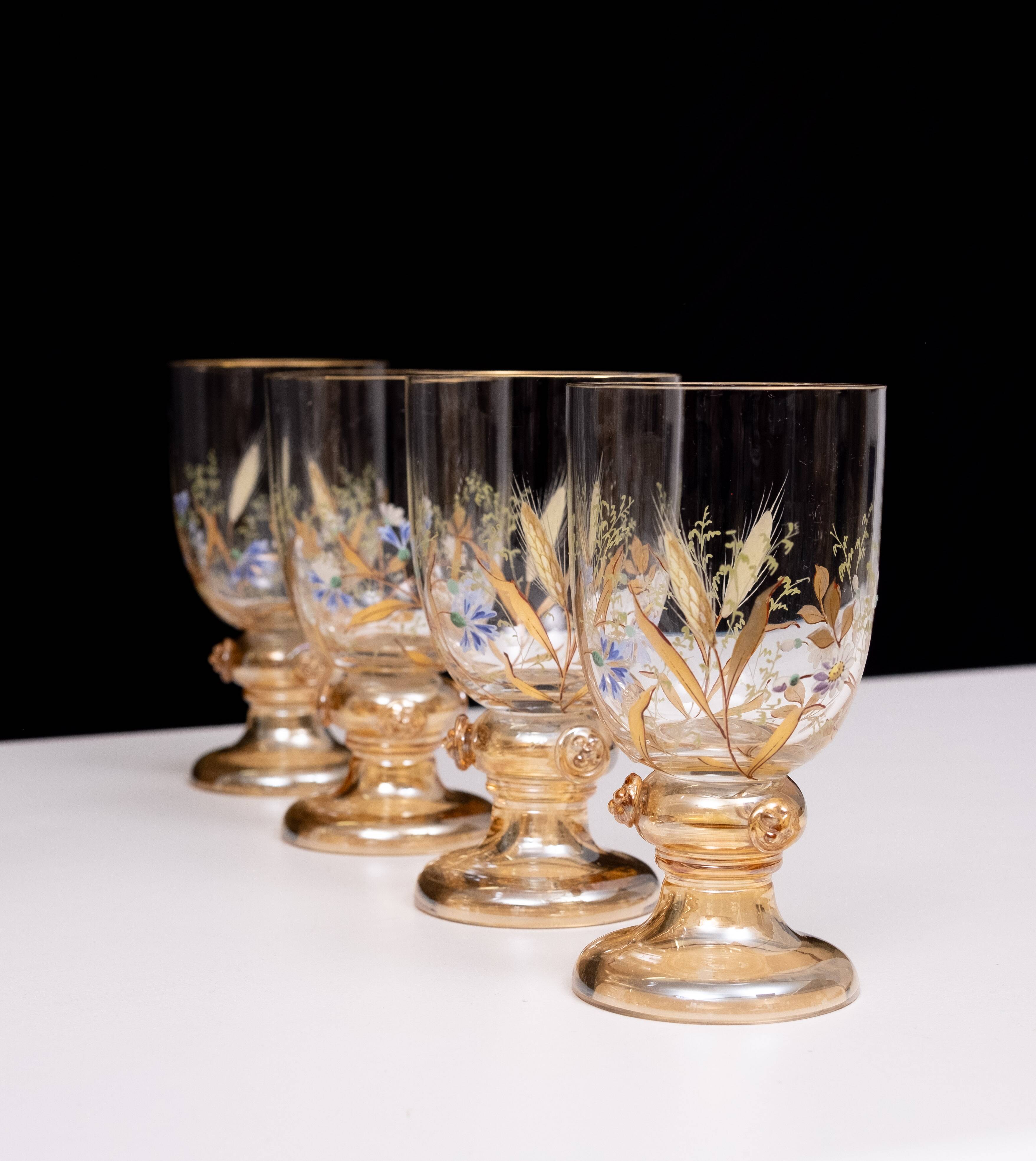 Stunning Antique Enameled Glass serving set for fruit, dessert or punch. 1880