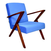 Fauteuil design vintage en velours bleu bleuet Jade - renouvellement de fauteuil