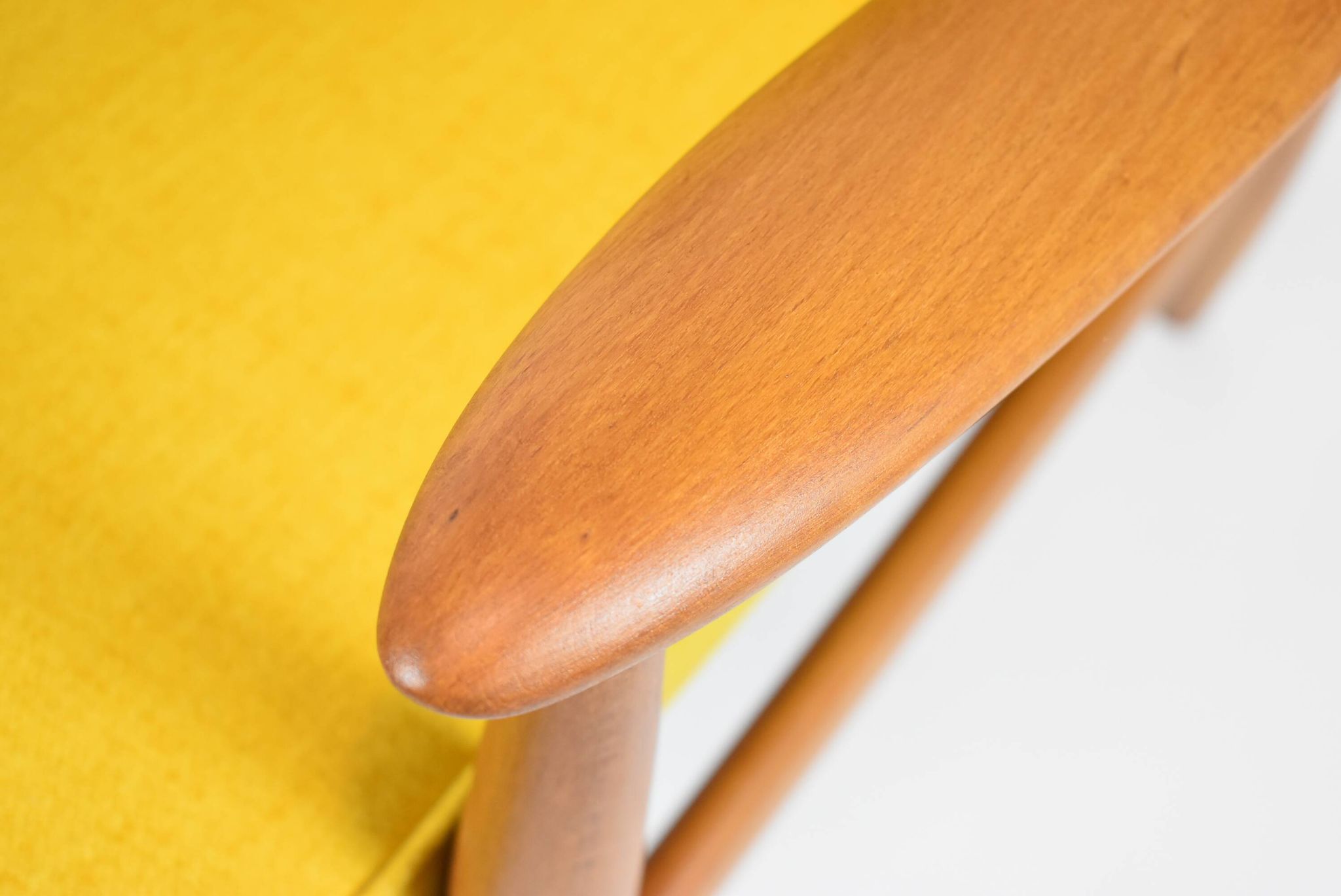Vintage original armchair , 1960s, fully restored, yellow fabric, teak