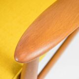 Vintage original armchair , 1960s, fully restored, yellow fabric, teak