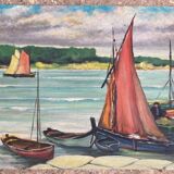 Tableau ancien - Marine : la voile rouge