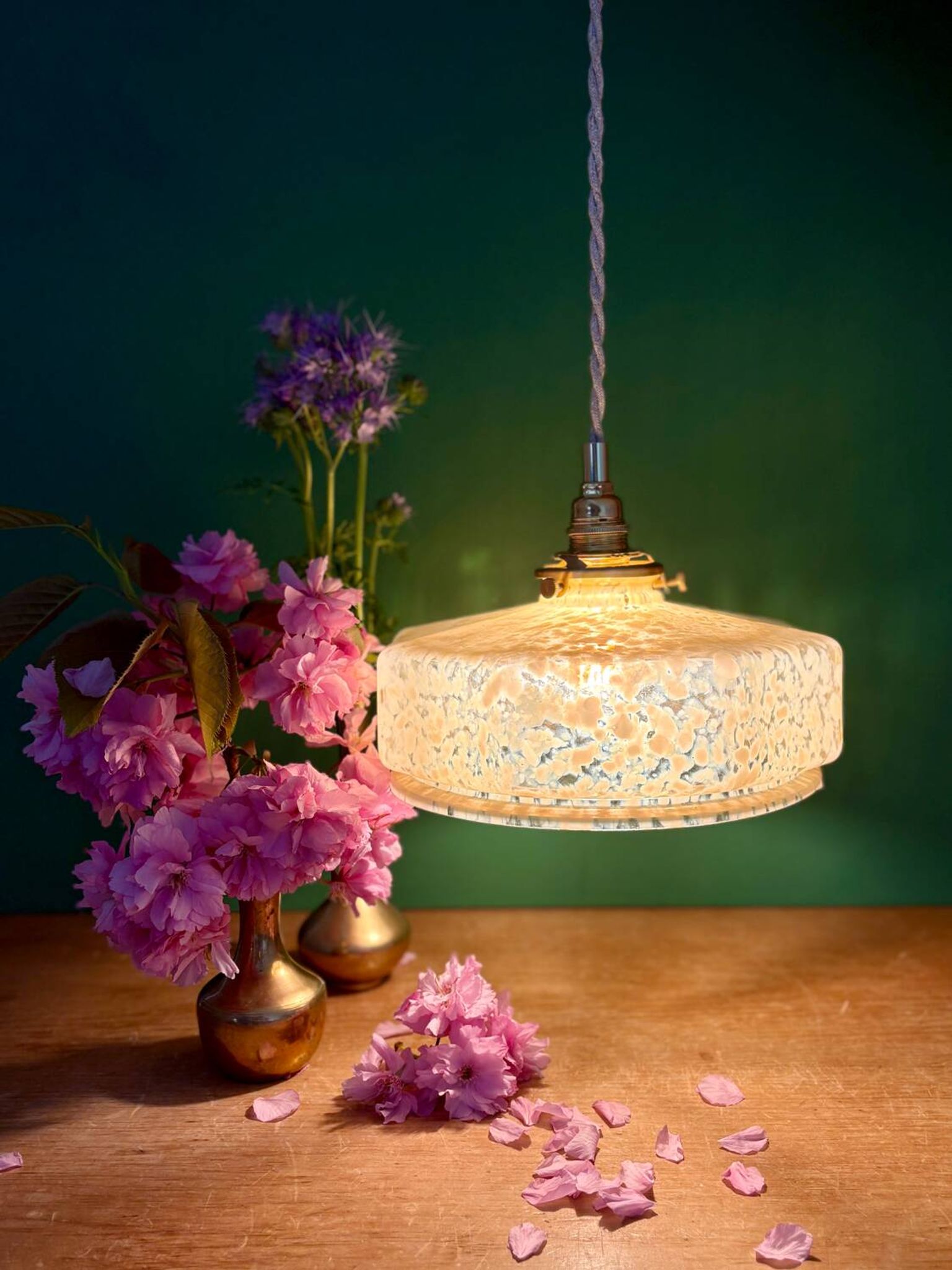 Vintage glass pendant light in yellow from Clichy