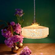 Vintage glass pendant light in yellow from Clichy