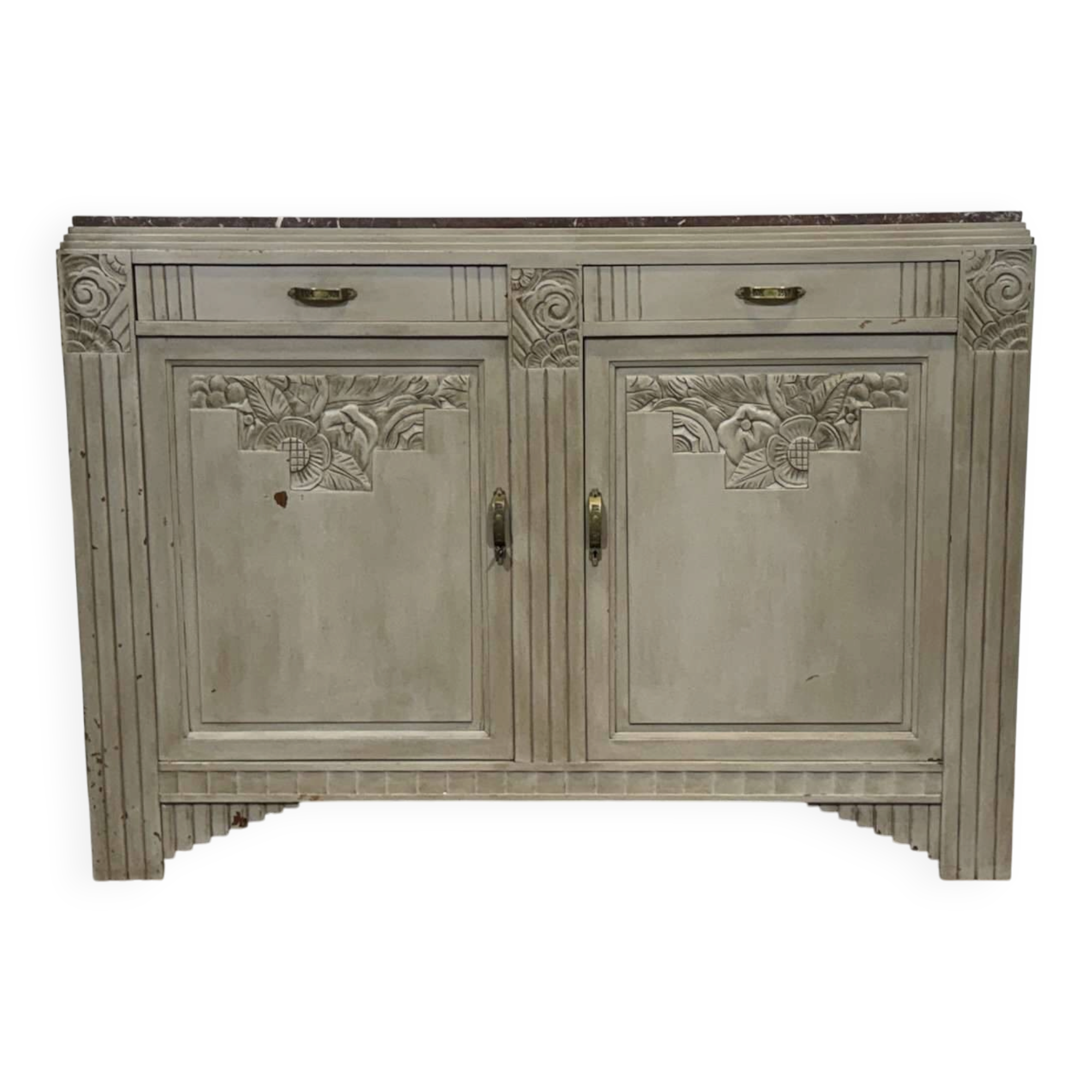 Art Deco sideboard in walnut, oak and marble top.