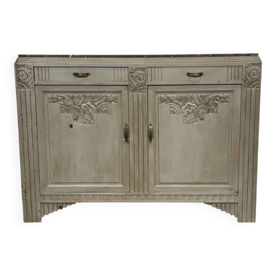 Buffet Art déco en noyer, chêne et dessus marbre