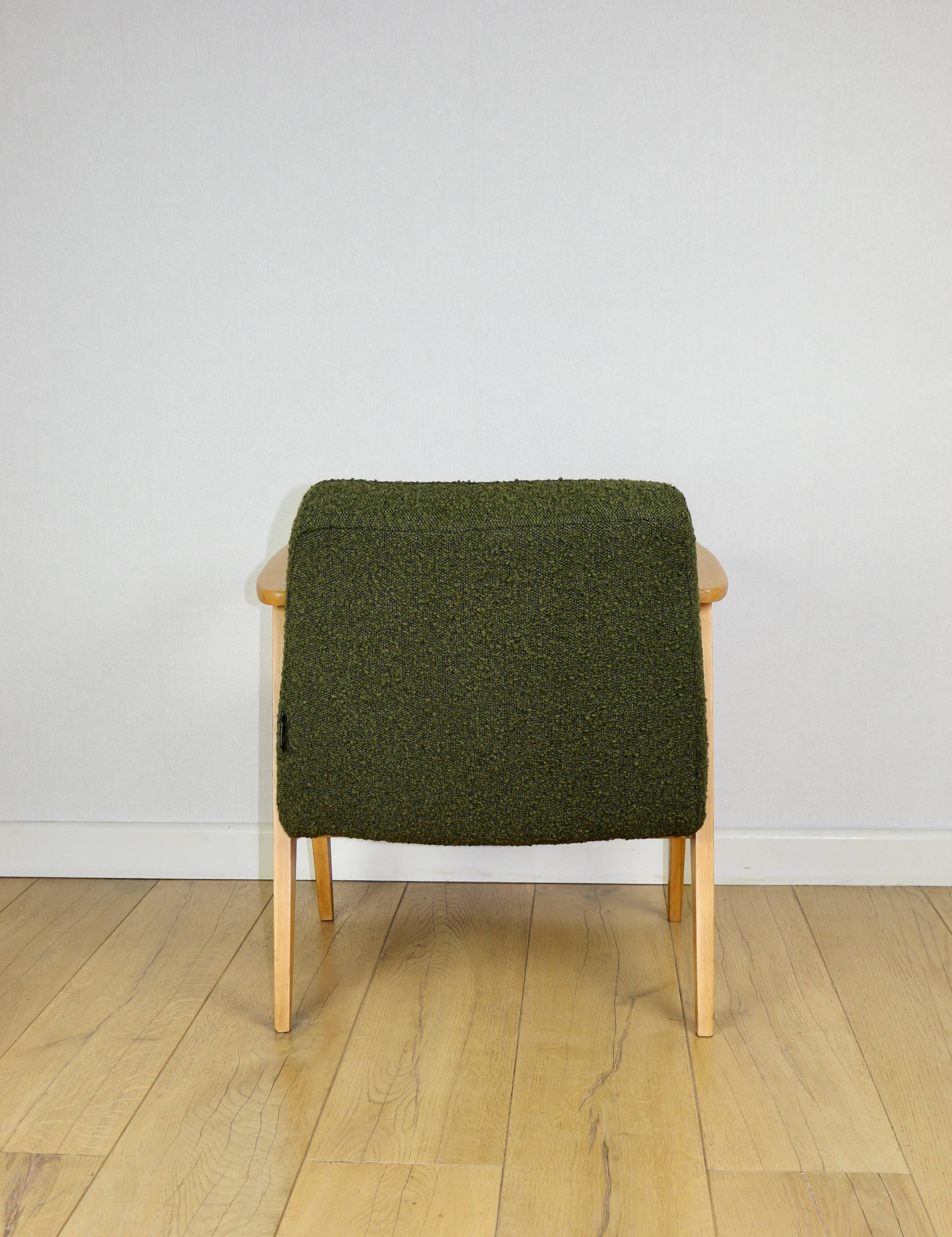 Chierowski 366 armchair, 1970s, olive green vintage boucle - light wood