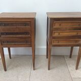 Pair of old Louis XVI style bedside tables in walnut