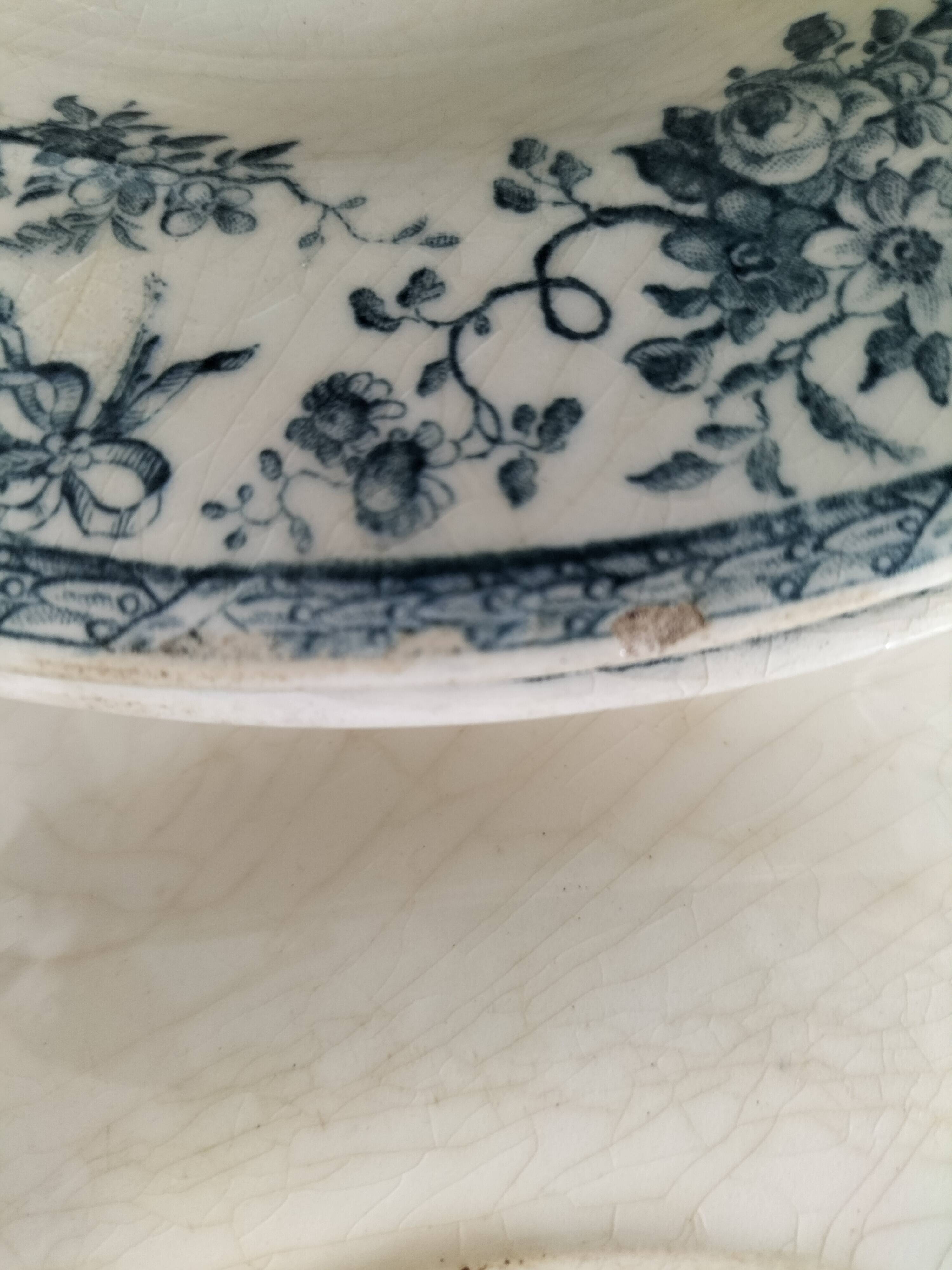 4 assiettes creuses Gien Bouquets de Roses terre de fer bleu de prusse