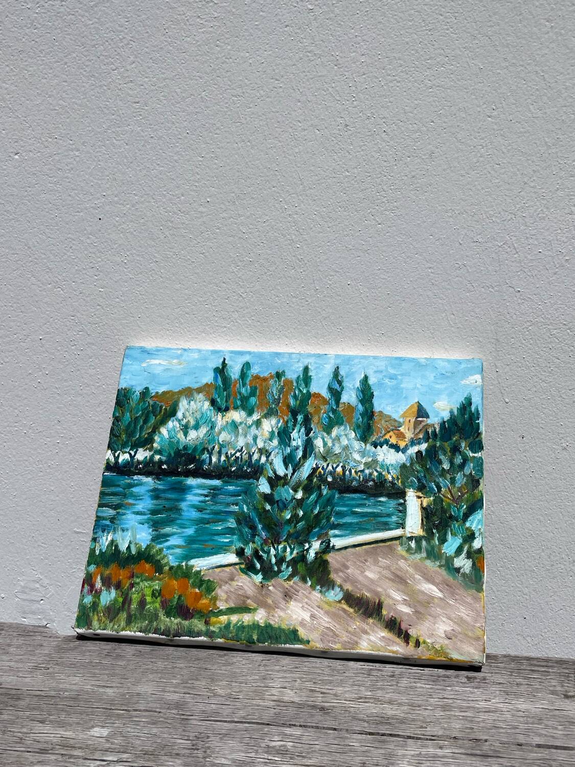 Old landscape painting oil on canvas