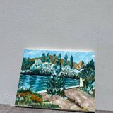 Old landscape painting oil on canvas