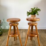 paire de tabourets d'architectes réglables en pin années 60