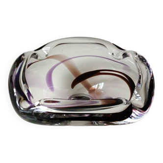 Grand vide poche/Cendrier en cristal lourd au design contemporain - Designer Max Verboeket pour usine Kristalunie/Maastricht. Diam 22 cm