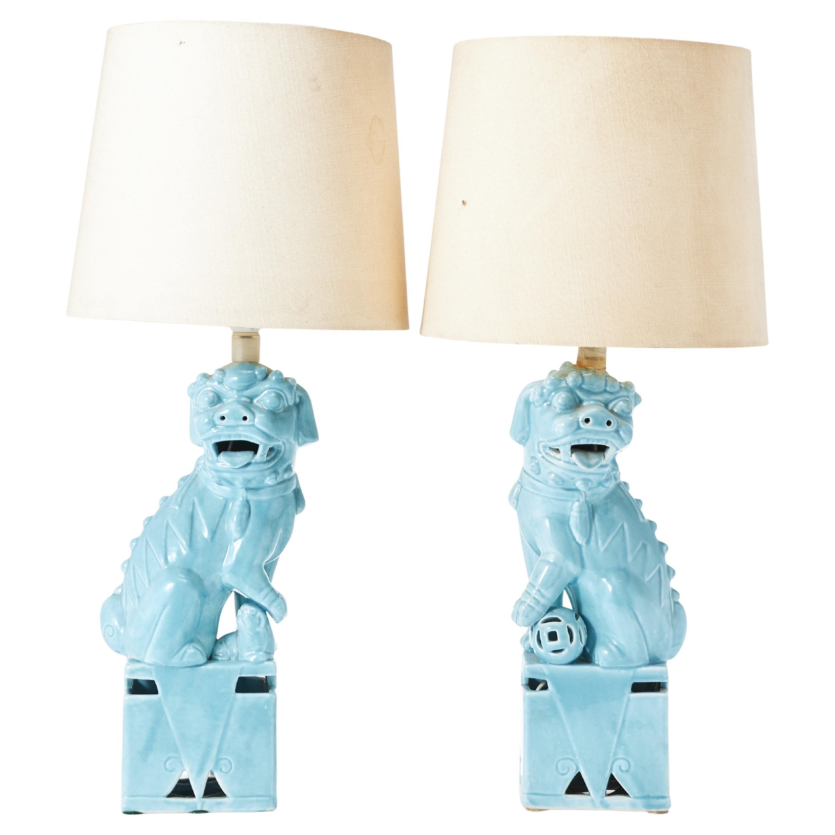 The William Billy Haines style Chinese Fu Dog table lamps circa 1970.