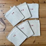 Set of 6 antique monogrammed linen tea towels