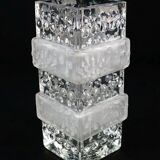 Vintage glass vase, block vase, textured surface, relief decoration