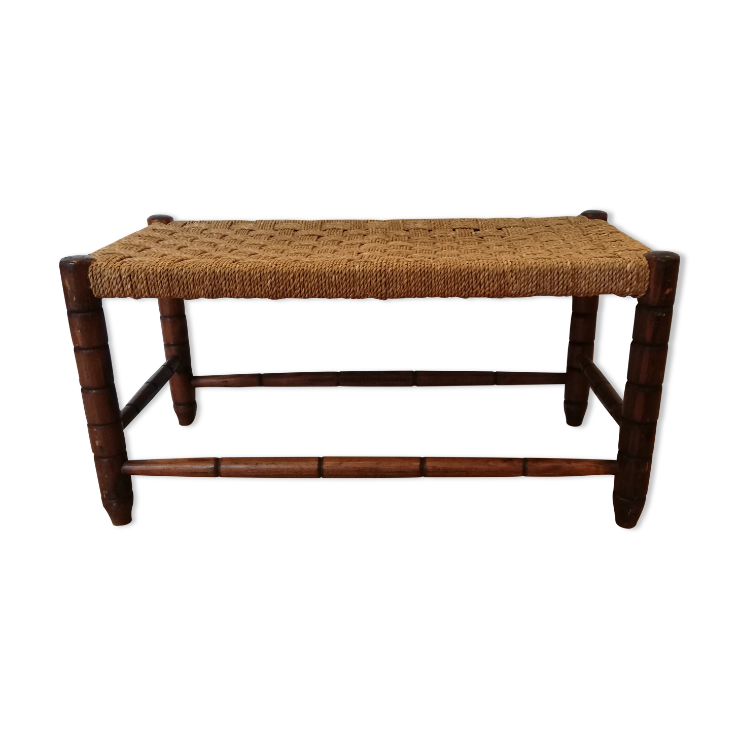 Banc en bois assise en corde 1950
