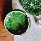 Small soup tureen in cabbage barbotine