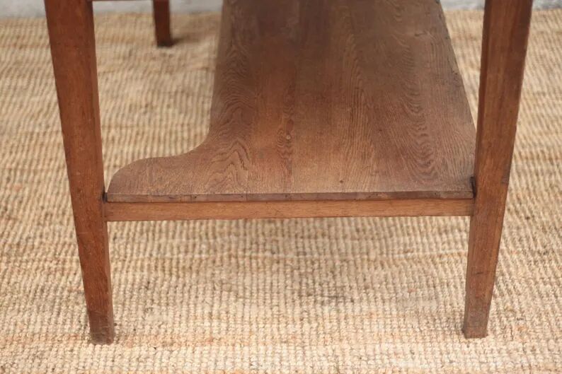 Antique oak kitchen table, office or work table, wooden furniture, decor, 19th century.