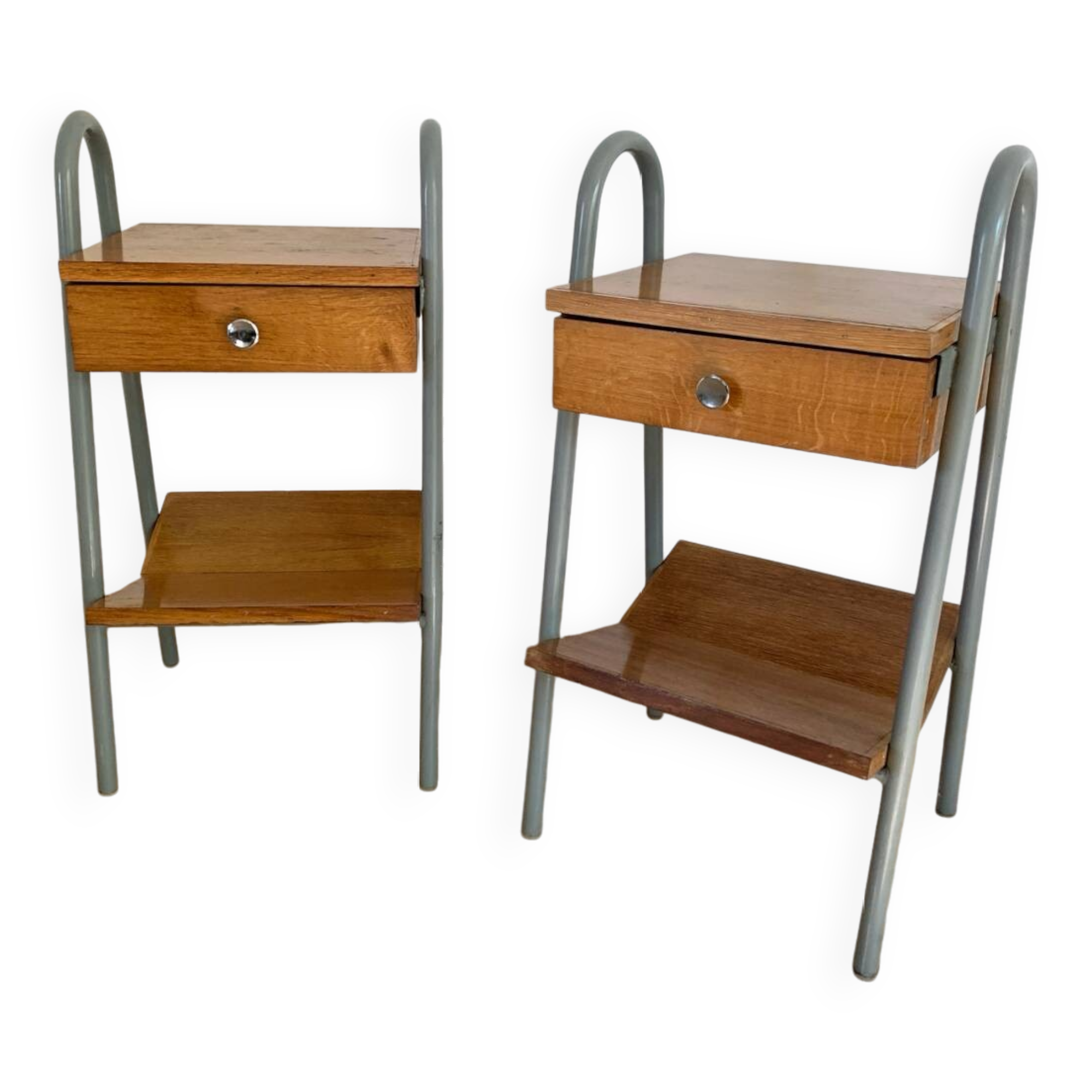 Pair of vintage boarding school bedside tables