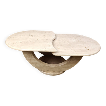 Table basse vintage en travertin à deux niveaux, années 1970
